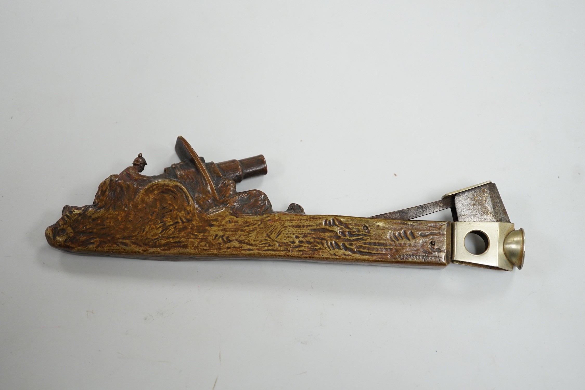 An early 20th century Austrian bronze cigar cutter cast with an artillery cannon 19.5cm long